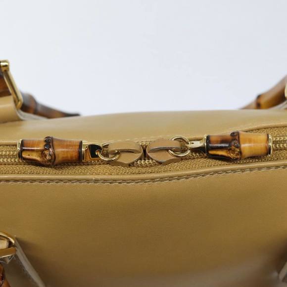 GUCCI Bamboo Hand Bag Leather 2way Beige Gold 000 2058 0290 Auth 86706 - Picture 14 of 16